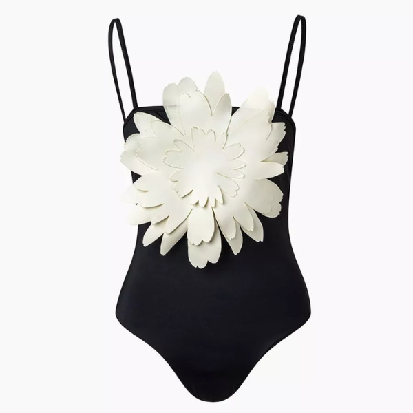 maillot de bain une pièce noir grosse fleur blanche de créateur luxe pas cher