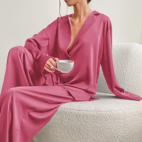 pyjama rose en satin femme