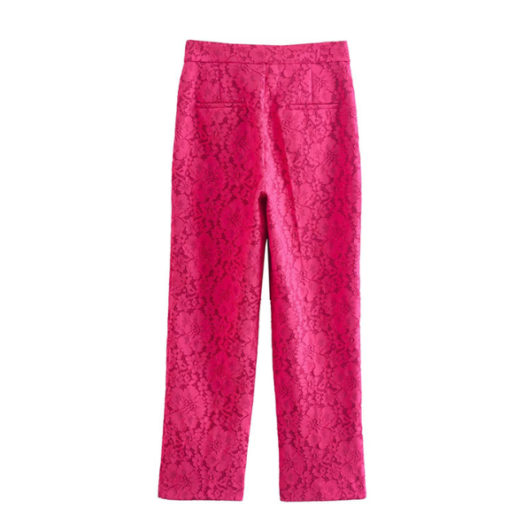 pantalon rose fushia dentelle texturée fleurie femme