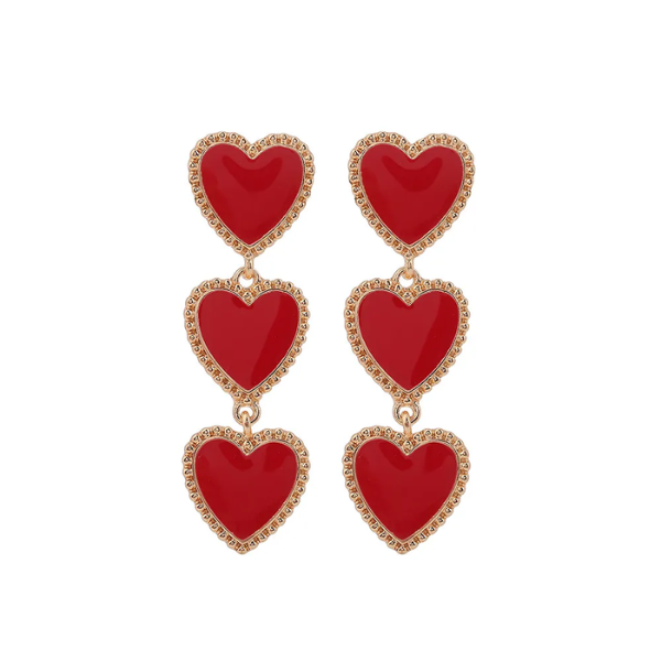 boucles doreilles pendantes coeur rouge plaqué or