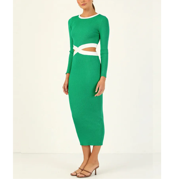 robe longue ajourée tendance verte femme