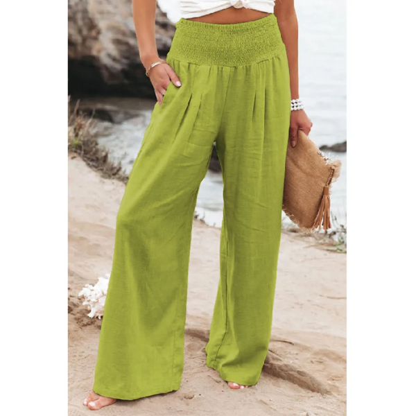 pantalon décontracté en lin vert femme