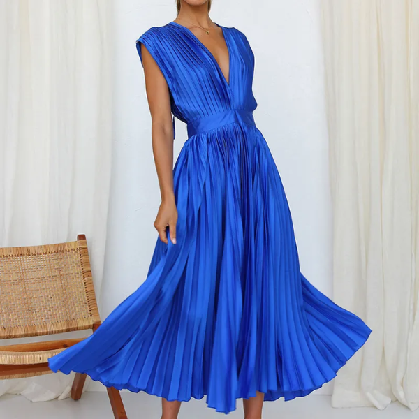 robe plissée en satin bleu roi pour occasions dété femme