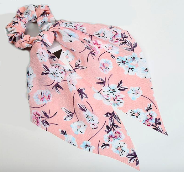 Chouchou foulard imprimé floral quai de seine rose