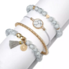 bracelets multiples perles blanc gris pompon bohème bijou fantaisie pas chers