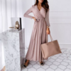 robe longue portefeuille rose imprimée à pois manches longue mode femme