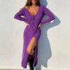 robe longue violette en maille femme style pull