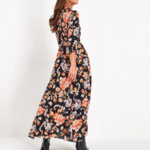 robe longue imprimée fleurie automne 2020 femme noir orange