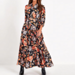 robe longue imprimée fleurie automne 2020 femme noir orange la selection parisienne