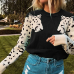 Pull sweat noir lion leopard dessin mode femme automne hiver 2020 en ligne