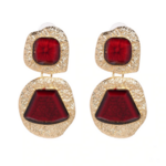 boucles doreilles fantaisies pendantes originales pas chères pierre géométrique doré rouge femme la selection parisienne en ligne