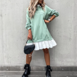mini robe chemise pull verte et blanche originale femme hiver 2020 en ligne pas chere la selection parisienne eshop