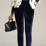 legging velours bleu pantalon femme tendance confortable en ligne 3