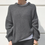 pull tricot gris col rond femme vetements tendances chauds hiver maille