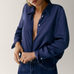 chemise en soie bleu marine femme satin basique chic