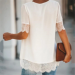 t-shirt blanc dentelle col V chic blouses et hauts femme en ligne