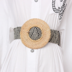 ceinture de taille en paille tressée boucle ronde tendance femme pour robe et combinaison