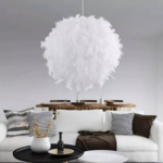 lustre rond à plumes blanches luminaire chic