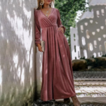 robe longue velours côtelé vieux rose  coktail femme pas chère