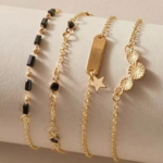 ensemble de bracelets multiples dorés et noirs