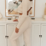 ensemble pull pantalon jogging en laine tricoté blanc écru femme automne hiver 2021