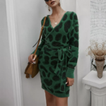 robe pull croisée portefeuille courte imprimée verte léopard femme tendance 2022