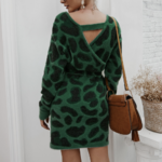 robe pull croisée portefeuille courte imprimée verte léopard femme