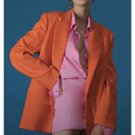 blazer orange femme tendance color block