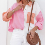 chemise gaze de coton blanc rose femme