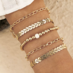 set multi bracelets dorés bohème chic feuille dor eshop bijoux tendances pas chers