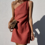 robe rouge asymétrique courte lin femme
