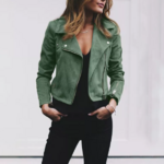 veste en cuir verte femme tendance automne 2022 pas chere