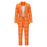 ensemble blazer pantalon chic femme orange à carreaux vintage en ligne