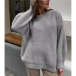 pull gris mohair col rond femme