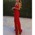 robe longue rouge à bretelles chic soirée