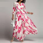 robe longue imprimée rose et blanc