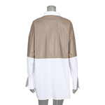 Chemisier-Patchwork-en-cuir-PU-pour-femmes-ample-poches-coton-chemise-longue-blanche-chemisiers-et-Tops