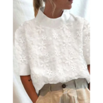 blouse blanche à manches courtes dentelle