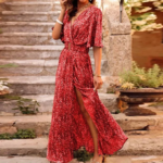 robe longue imprimée rouge chic