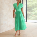 robe plissée en satin vert pour occasions spéciales femme