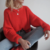 pull tricot rouge col rond femme vetements tendances chauds hiver maille