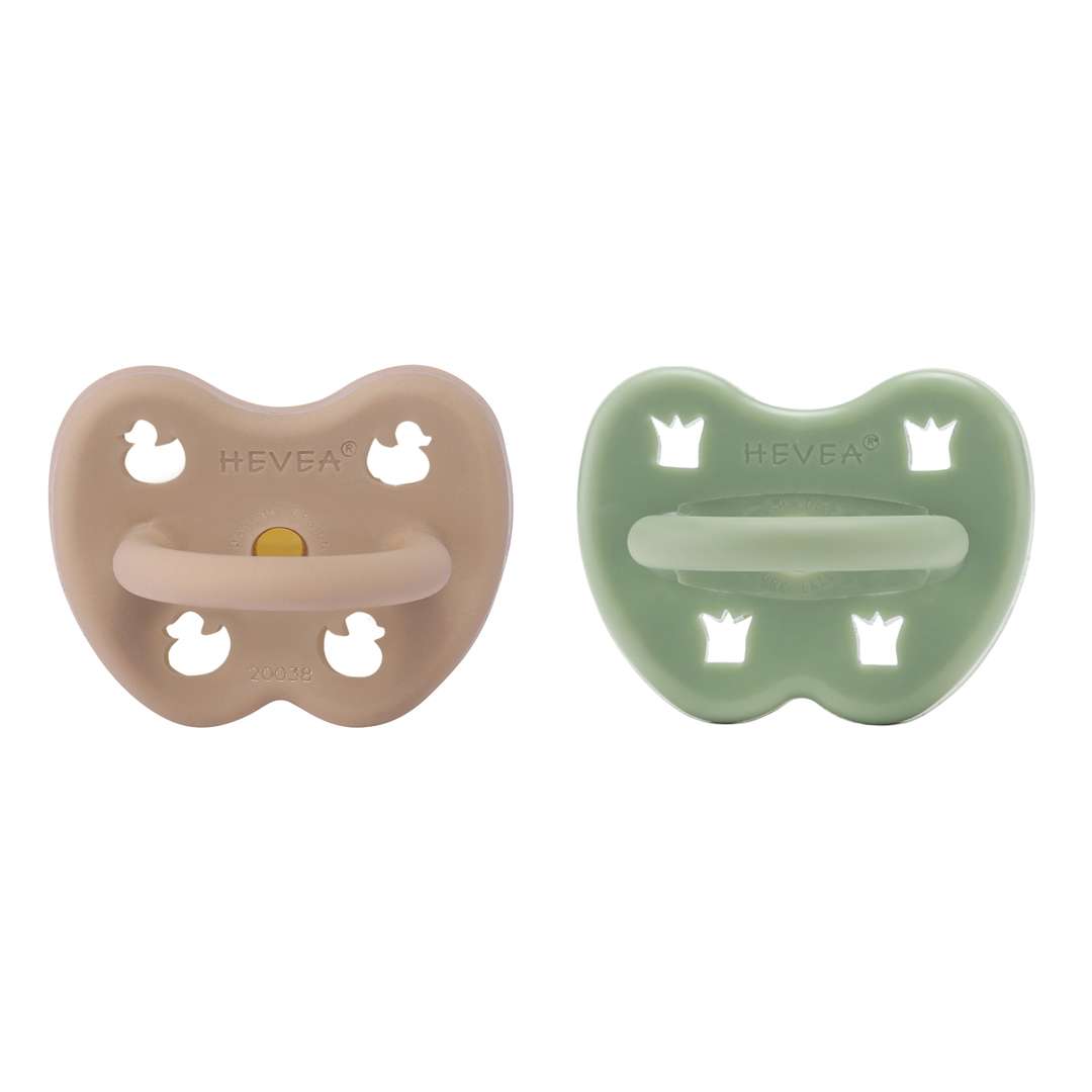Lot de 2 Tétines Hevea planet rondes 3-36 mois caoutchouc naturel Tan Beige &amp; Moss Green Two-Pack (1)