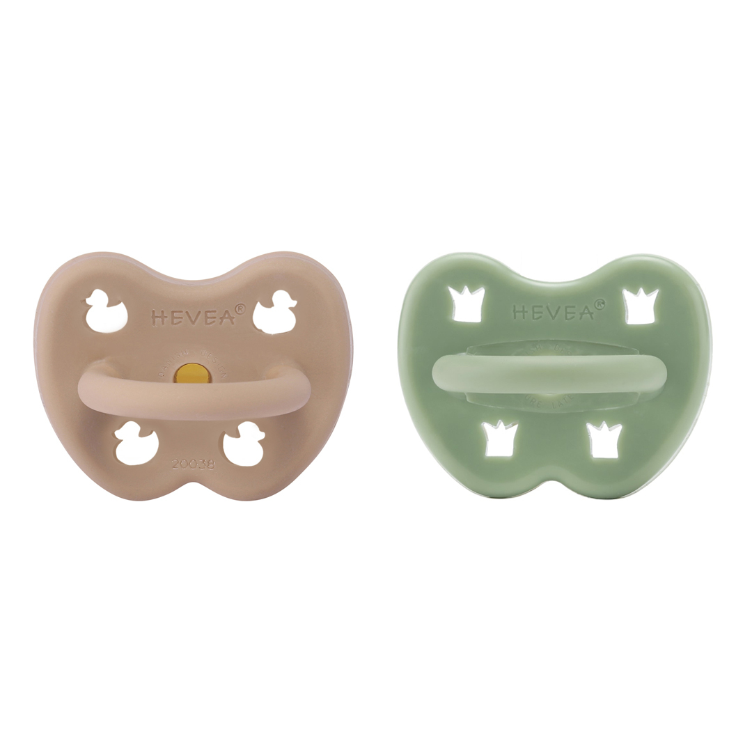 Lot de 2 Tétines Hevea planet physiologiques en Caoutchouc naturel 3-36 mois tan beige  et moss green