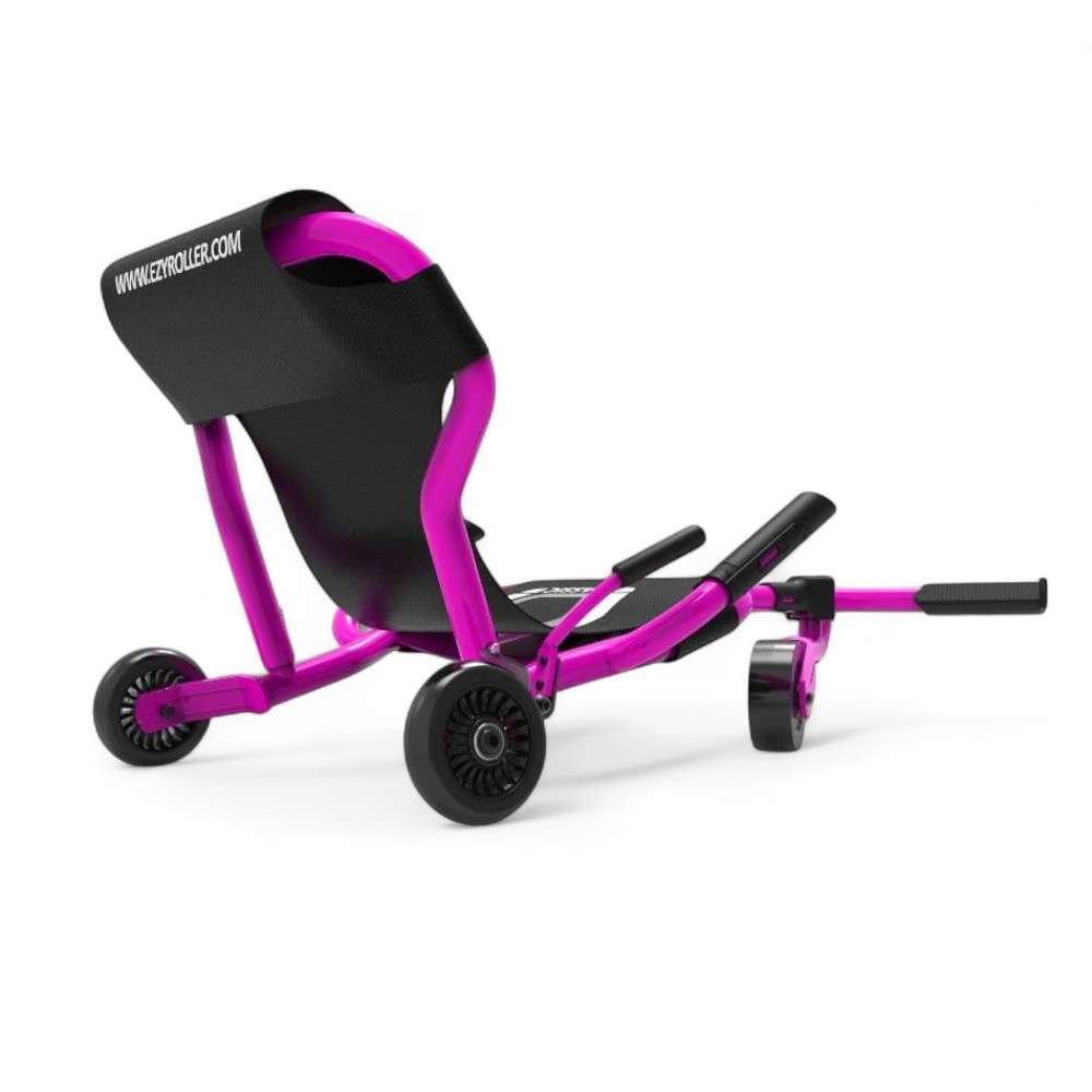 Ezyroller Classic X rose, vue arrière mettant en avant la structure en acier et le dossier en toile ergonomique.