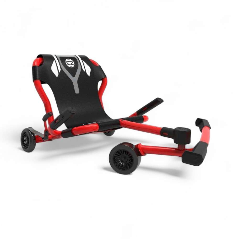 Ezyroller Classic X rouge, kart sans pédales robuste pour enfants, avec châssis en acier et siège ergonomique.