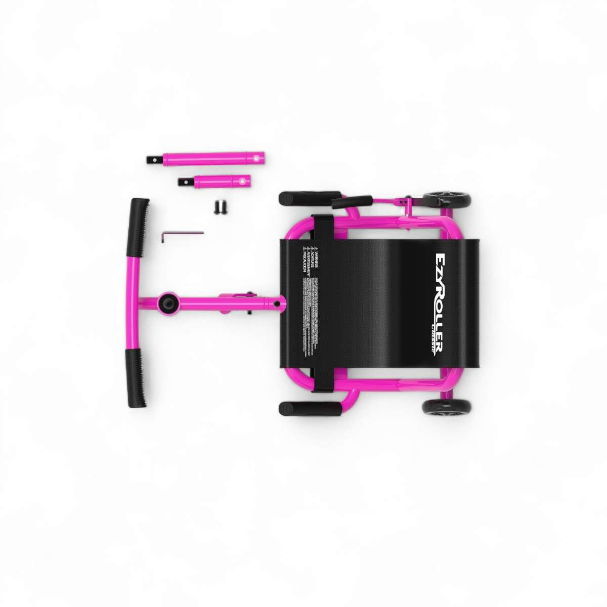Ezyroller Classic rose – vue du dessus avec guidon et rallonges incluses