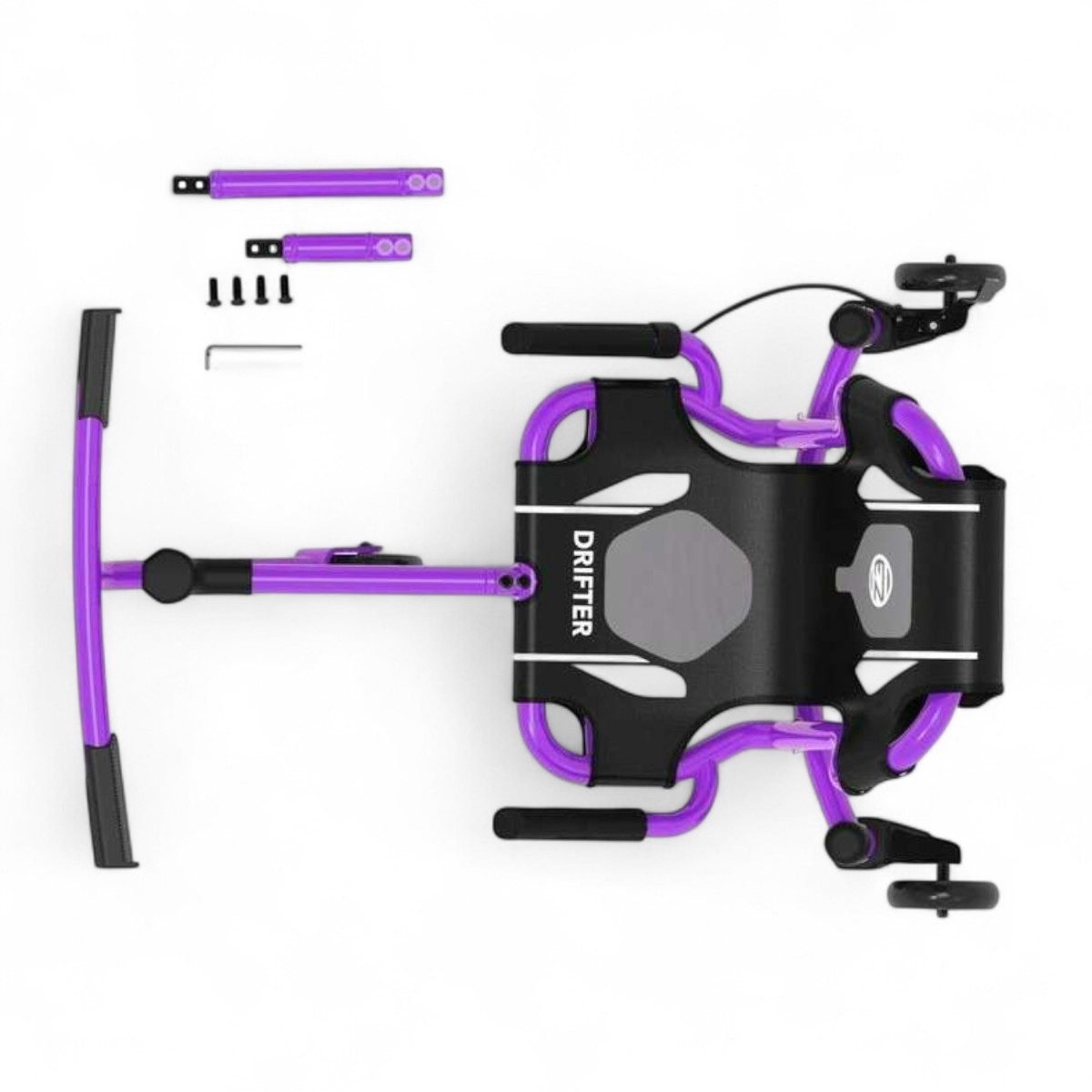 Ezyroller Drifter X violet vu de dessus avec pièces et extensions.
