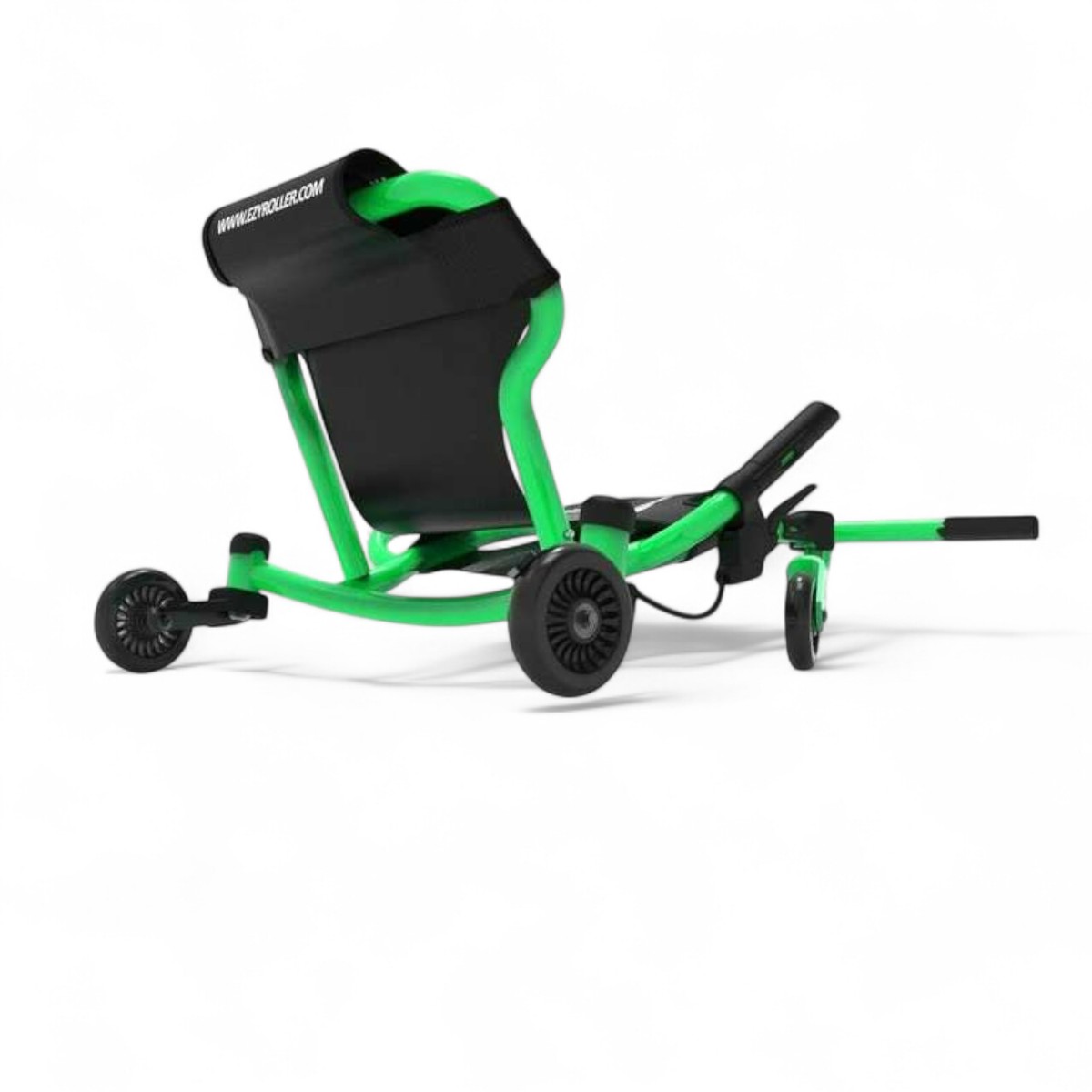 Vue arrière du Ezyroller Drifter X vert montrant le châssis et le siège renforcé.