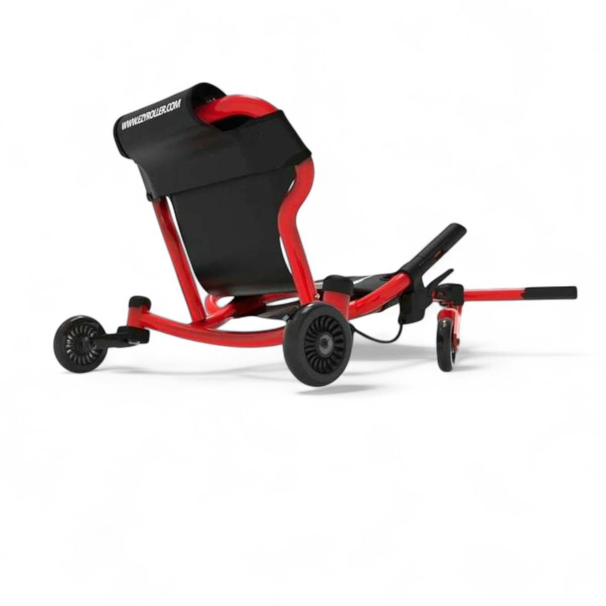 Vue arrière du Ezyroller Drifter X rouge montrant la structure inclinée et les roues directionnelles.