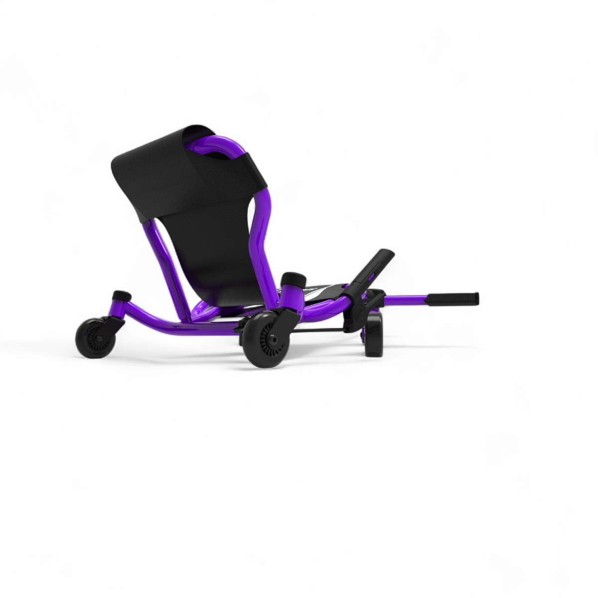 Vue arrière du kart Ezyroller Spinner X violet, avec son siège souple et son cadre violet brillant (1)